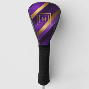 Paarse en Gouden Diagonaal Gestreept Monogram Golfheadcover