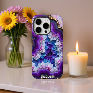 Paarse en gouden edelsteenlagen iPhone 16 pro hoesje