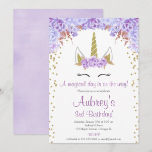 Paarse en gouden eenhoornmeisje kaart