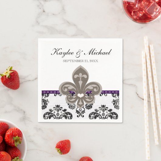 Paarse en gouden Fleur de Lis bruiloft Servetten (Insitu)
