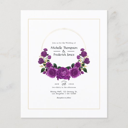 Paarse en gouden Floral Wedding Flyer (Voorkant)