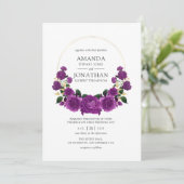 Paarse en gouden Floral Wedding Kaart (Staand voorkant)