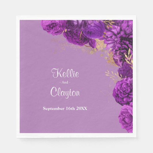 Paarse en gouden Floral Wedding Napkins Servet (Voorkant)