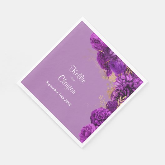 Paarse en gouden Floral Wedding Napkins Servet (Hoek)