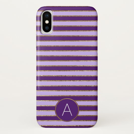 Paarse en gouden folie streep monogram patroon Case-Mate iPhone case (Achterkant)