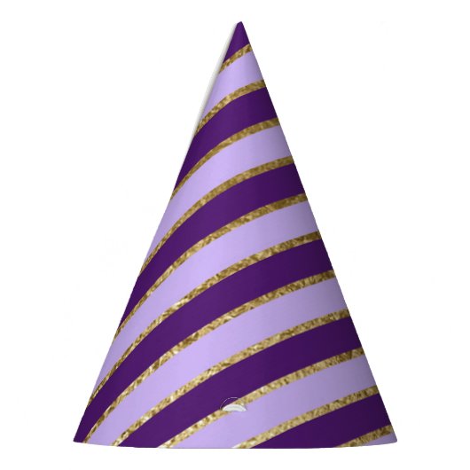 Paarse en gouden folie strepen verjaardagsfeestje feesthoedjes (Links)