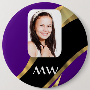 Paarse en gouden foto template ronde button 6,0 cm