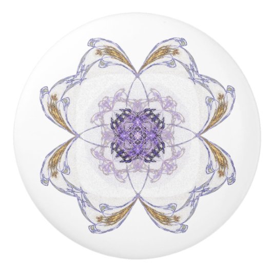 Paarse en gouden Fractal Art Floral-Look Keramische Knop (Voorkant)