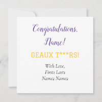 PAARSE EN GOUDEN Geaux Gift Kaart Label