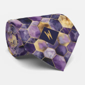 Paarse en gouden Geometrische Monogram Stropdas (Opgerold)
