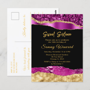 Paarse en Gouden Glam Tranen Sweet Sixteen Briefkaart