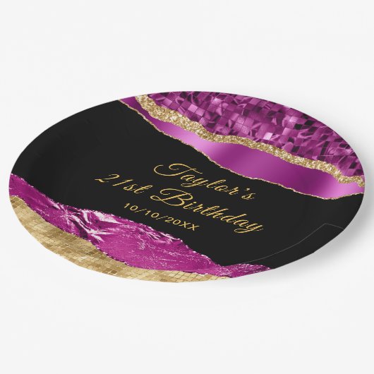 Paarse en gouden glam tranen verjaardagsfeestje papieren bordje (Gekanteld)