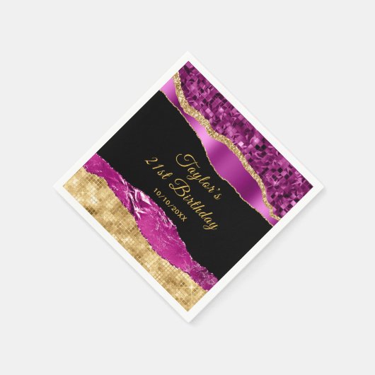 Paarse en gouden glam tranen verjaardagsfeestje servet (Hoek)