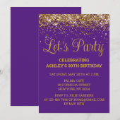 Paarse en gouden Glitter 30e Verjaardag Let's Part Kaart (Voorkant / Achterkant)