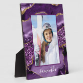 Paarse en Gouden Glitter Agaat Elegante Naam Foto Fotoplaat (Zijkant)