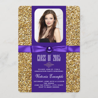 Paarse en gouden Glitter Graduation aankondigingen