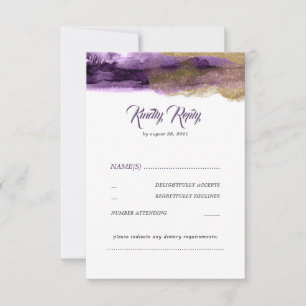Paarse en gouden Glitter Modern Wedding RSVP