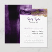 Paarse en gouden Glitter Modern Wedding RSVP (Voorkant / Achterkant)