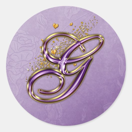 Paarse en gouden Glitter Monogram G Sticker (Voorkant)