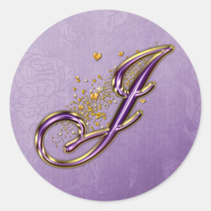 Paarse en gouden Glitter Monogram J Sticker