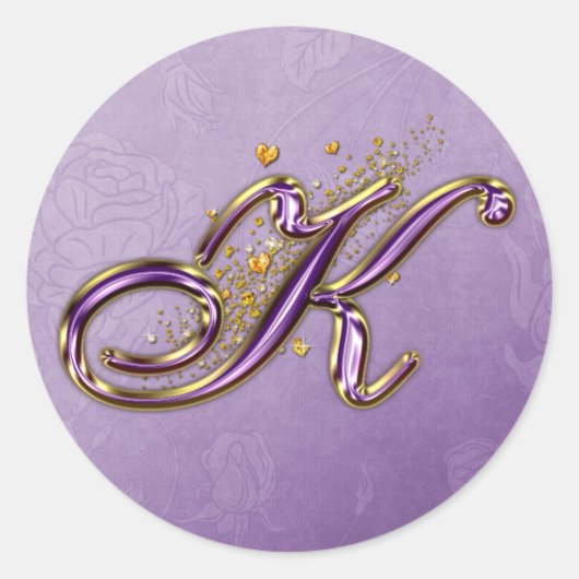Paarse en gouden Glitter Monogram K Sticker (Voorkant)
