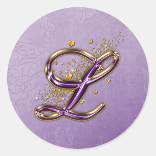 Paarse en gouden Glitter Monogram L Sticker (Voorkant)