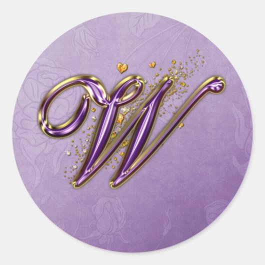 Paarse en gouden Glitter Monogram W Sticker (Voorkant)