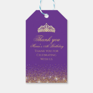 Paarse en gouden glitters, bedankt labels cadeaulabel