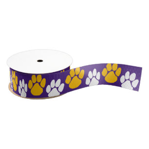 Paarse en gouden herhalende pootafdruk grosgrain lint