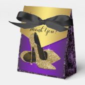 Paarse en gouden hoge hak schoen verjaardag bedankdoosjes (Voorkant Zijde)