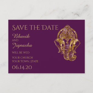 Paarse en gouden Indische bruiloft sparen de datum Save The Date