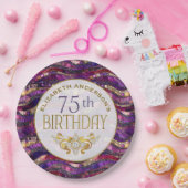 Paarse en gouden juwelen strata 75ste verjaardag papieren bordje (Feest)