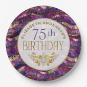 Paarse en gouden juwelen strata 75ste verjaardag papieren bordje (Voorkant)