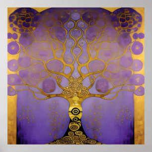 Paarse en gouden Klimt boomstijl kunst Poster