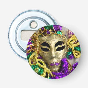 Paarse en gouden kralen Maskerade Masker Mardi Gra Button Flesopener