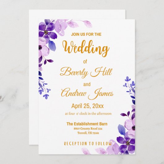 Paarse en gouden lenteverbinding kaart (Voorkant / Achterkant)