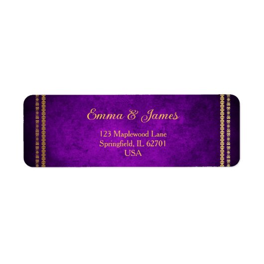 Paarse en gouden Lijst bruiloft Etiket (Voorkant)