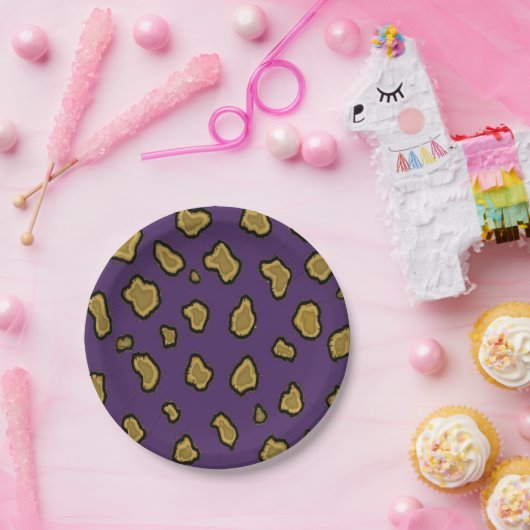 Paarse en gouden luipaard afdrukken papieren bordje (Feest)