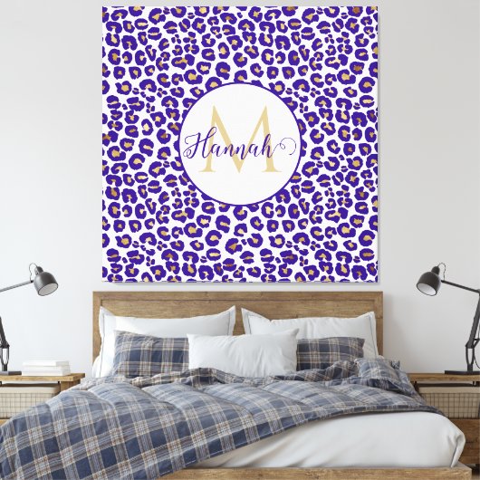 Paarse en gouden luipaard Patroon Canvas Afdruk (Insitu (Slaapkamer))