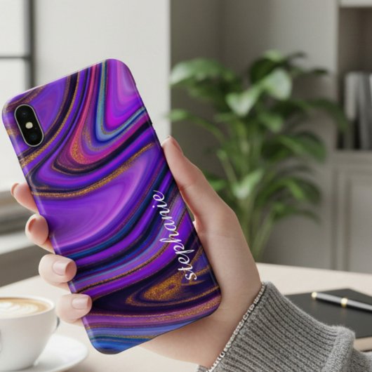 Paarse en Gouden Marmer Agate Monogram Case-Mate iPhone Case
