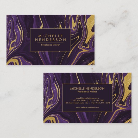 Paarse en gouden marmer visitekaartje (Voorkant / Achterkant)