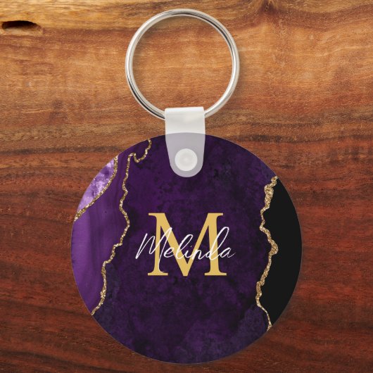 Paarse en gouden marmeren agaat sleutelhanger (Achterkant)