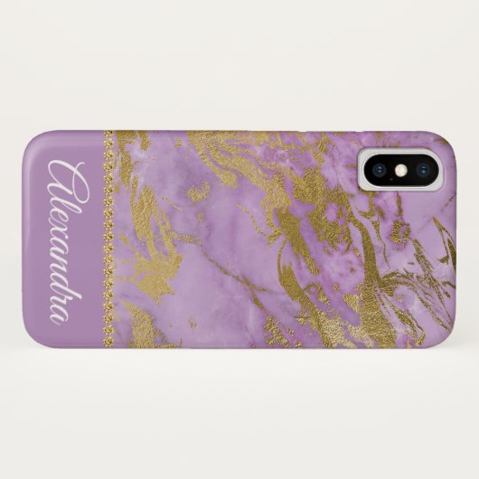 Paarse en gouden marmeren elegante Girly Case-Mate iPhone Case (Achterkant (horizontaal))