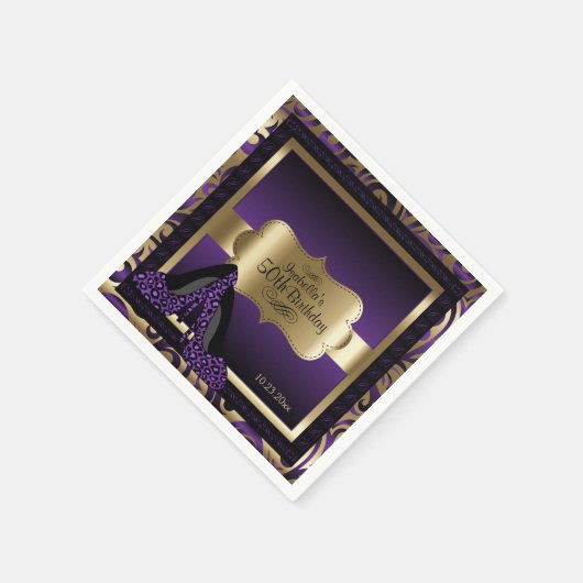 Paarse en gouden metallic - 50e verjaardag | DIY-t Servet (Hoek)