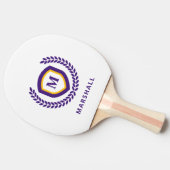 Paarse en gouden Monogram Logo Crest Tafeltennisbatje (Zijkant)