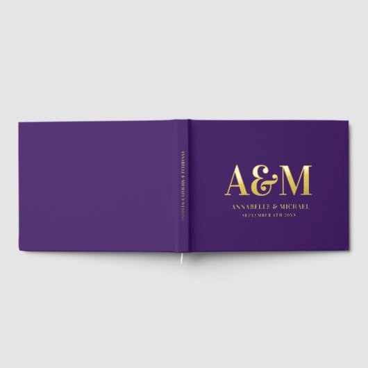 PAARSE EN GOUDEN MONOGRAM MINIMALISTISCHE BRUILOFT GASTENBOEK (Volledig)
