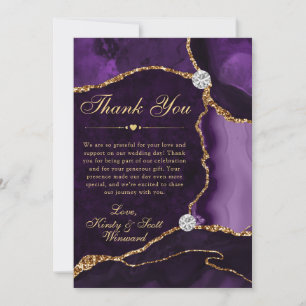 Paarse en Gouden Nep Glitter Agate Bruiloft Bedankkaart