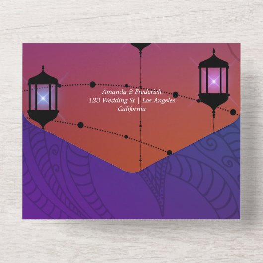 Paarse en gouden olievlek in Arabië All In One Uitnodiging (Achterkant)