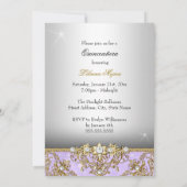 Paarse en gouden oorschelpen Damask Quinceanera In Kaart (Achterkant)