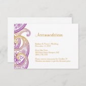 Paarse en gouden Paisley bruiloft accommodaties Informatiekaartje (Voorkant / Achterkant)